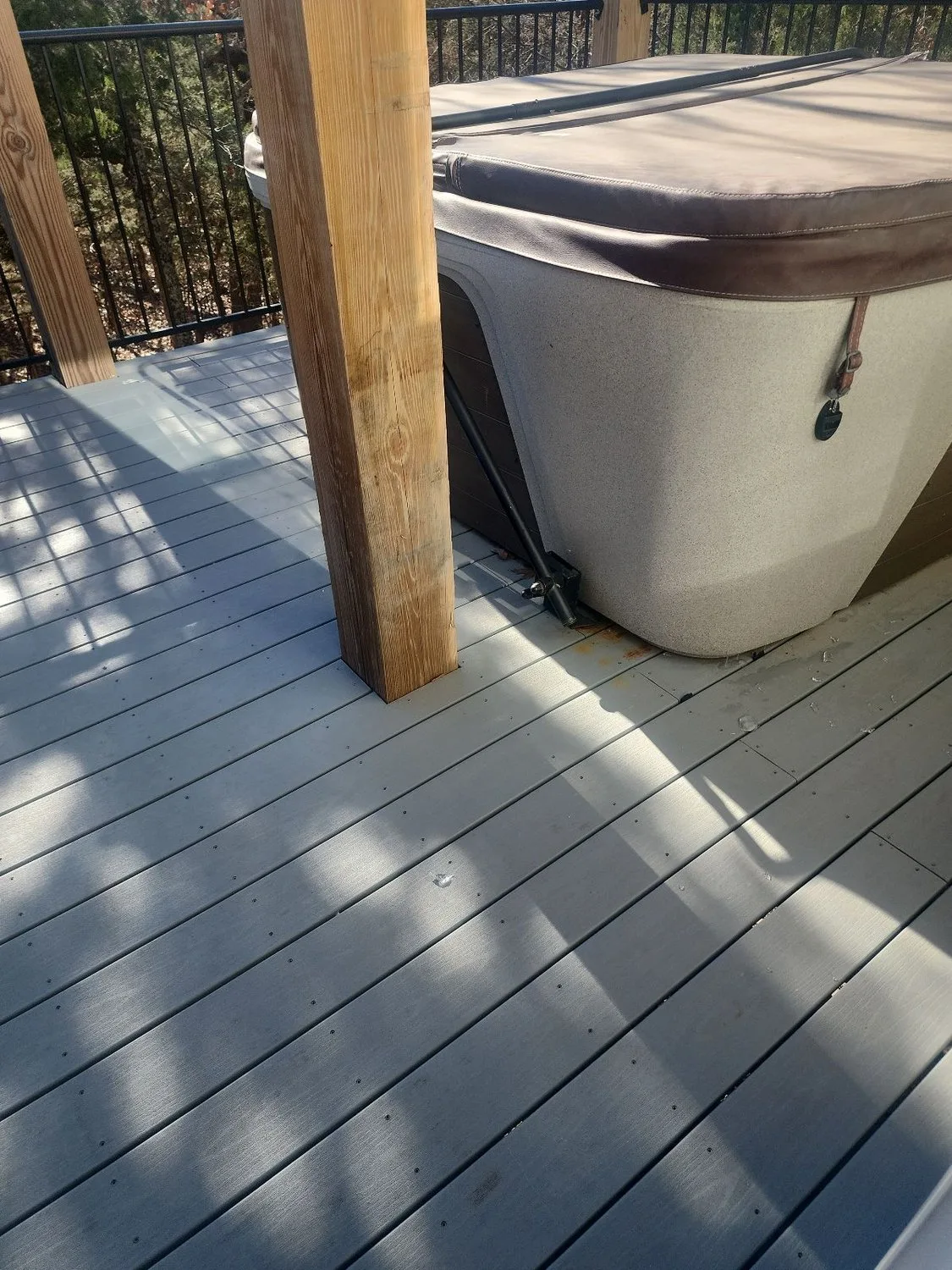 Deck near hot tub - after, broken glass